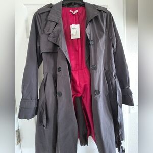 GAP Charcoal Trench Coat with Crimson Lining